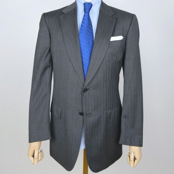 LNWOT Lutwyche Savile Row Handmade Gray Herringbone Suit Pleated Pants US44 - Picture 1 of 10